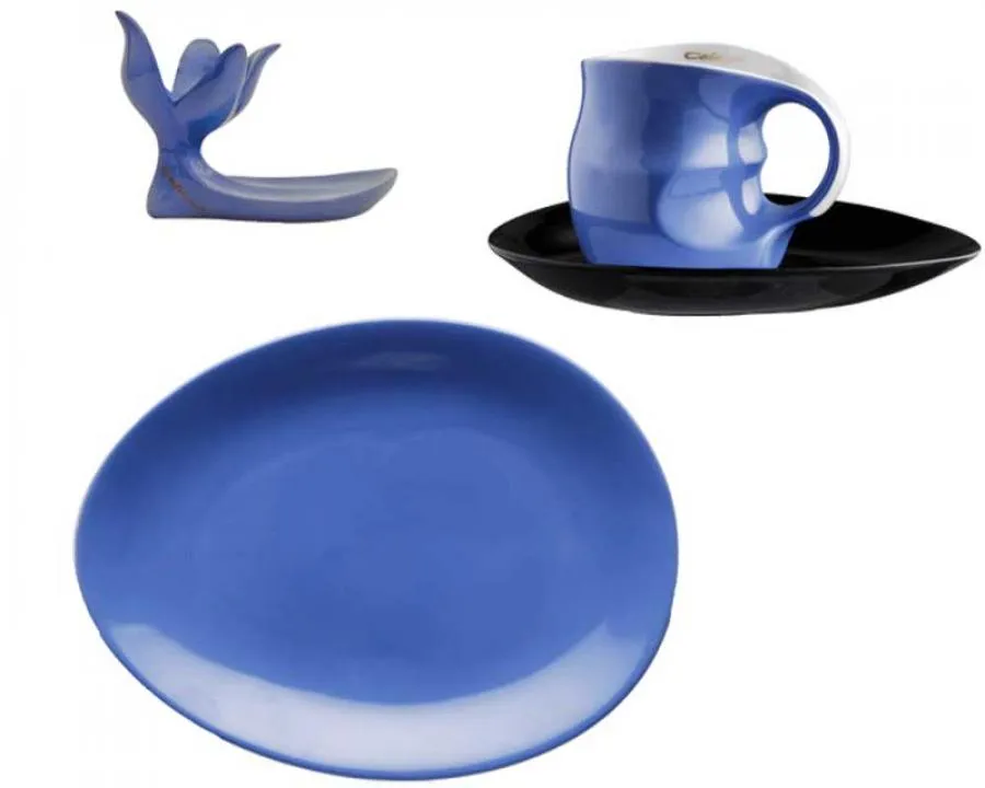 Luigi Colani Porzellan Frühstücksgedeck 4 teilig blau Luigi Colani Porzellan Frühstücksgedeck 4 teilig blau