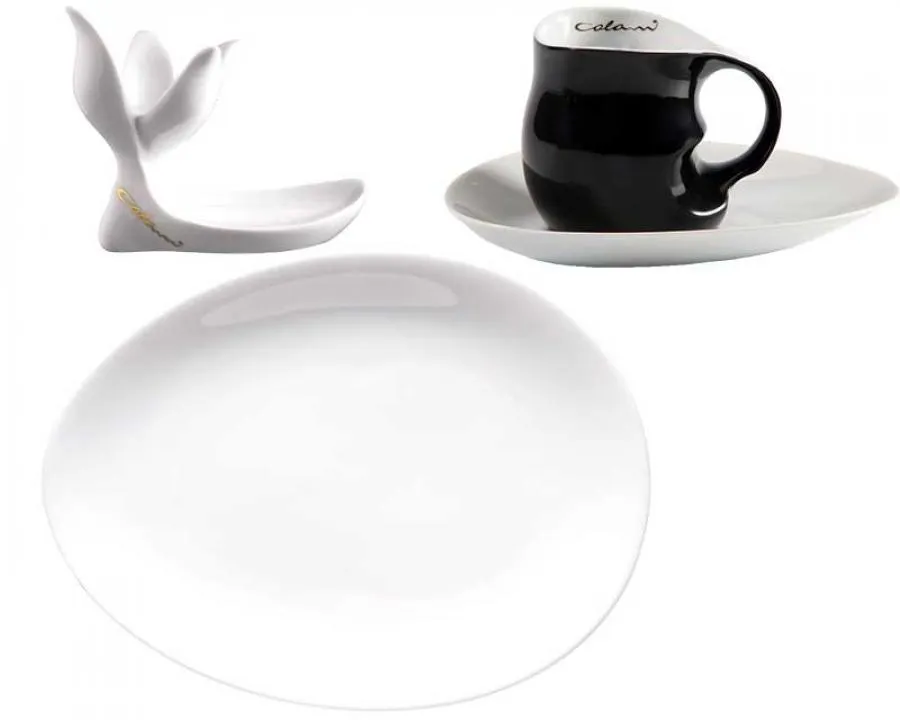 Luigi Colani Porzellan Frühstücksgedeck 4 teilig weiß/ schwarz Luigi Colani Porzellan Frühstücksgedeck 4 teilig weiß/ schwarz