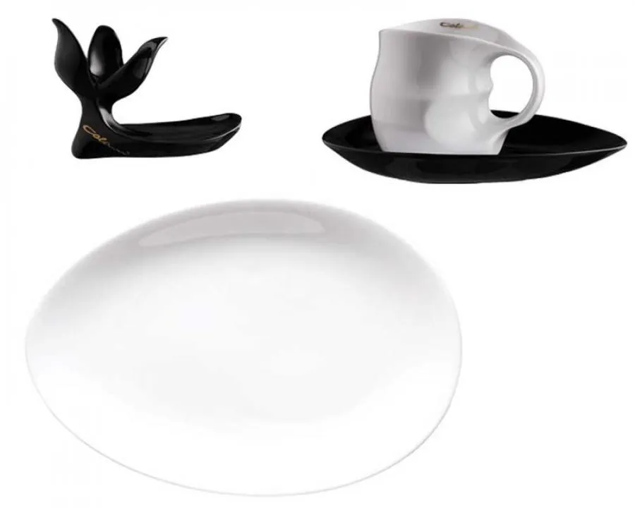 Luigi Colani Porzellan Frühstücksgedeck 4 teilig weiß/ schwarz Luigi Colani Porzellan Frühstücksgedeck 4 teilig weiß/ schwarz