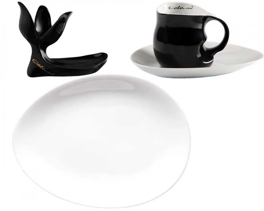 Luigi Colani Porzellan Frühstücksgedeck 4 teilig weiß/ schwarz Luigi Colani Porzellan Frühstücksgedeck 4 teilig weiß/ schwarz