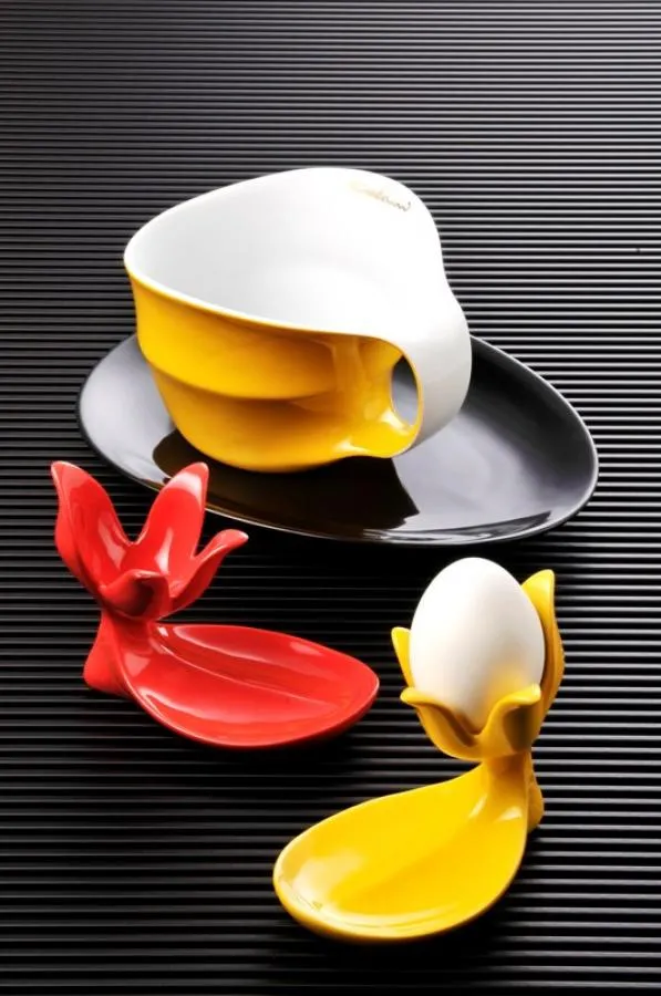 Luigi Colani Porzellan Jumbotasse mit Untertasse 2 tlg. schwarz & orange