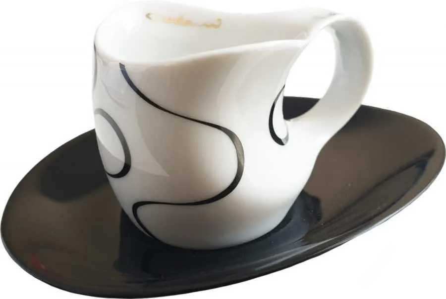Luigi Colani Porzellan Espresso Tasse mit Untertasse loop black