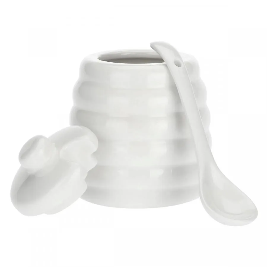 Zuckerdose mit Porzellanlöffel "Zuccheriera Con Cucchiaino" Menage La Porcellana Bianca Novo 6,5 x 10 cm