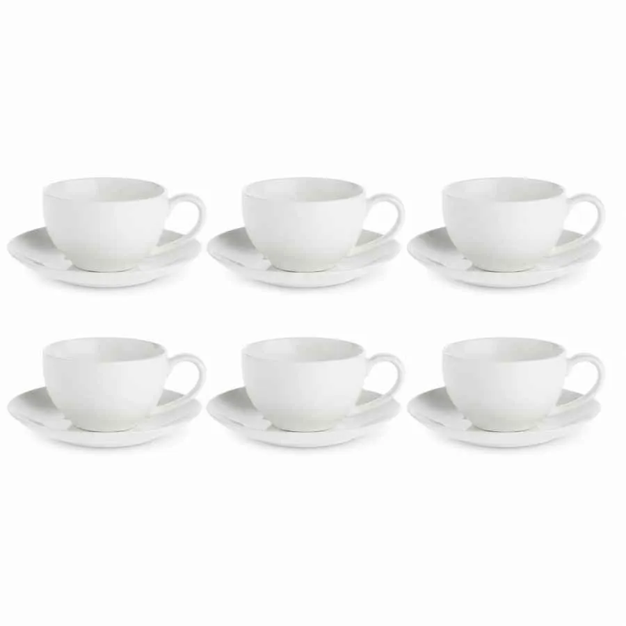 Teetasse mit Untertasse 220 ml Weiß Set 6 Stück