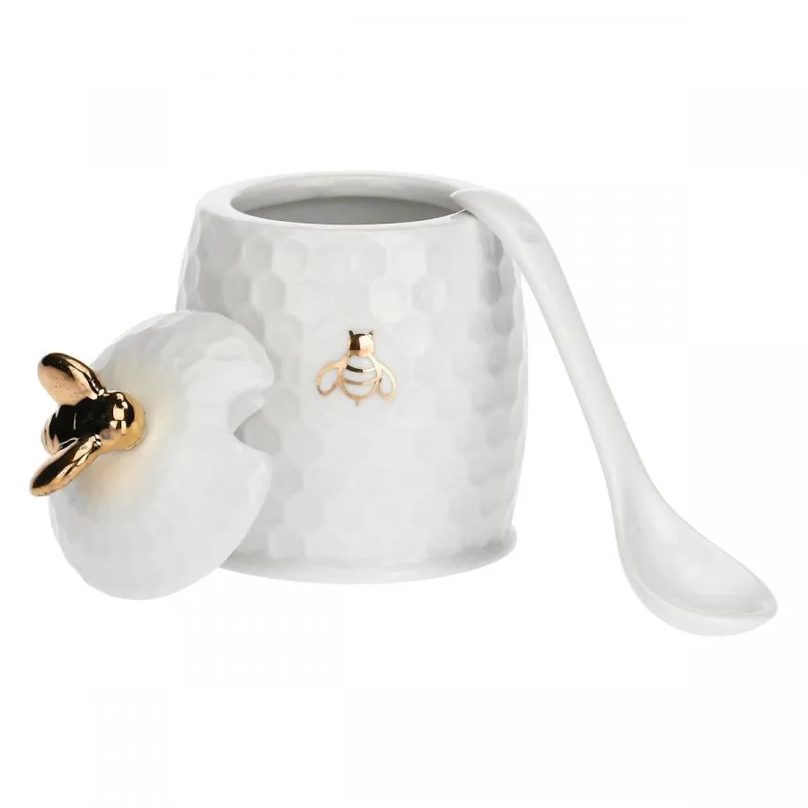 Zuckerdose mit Löffel Gold La Porcellana Bianca Novo 10 x 6,5 cm