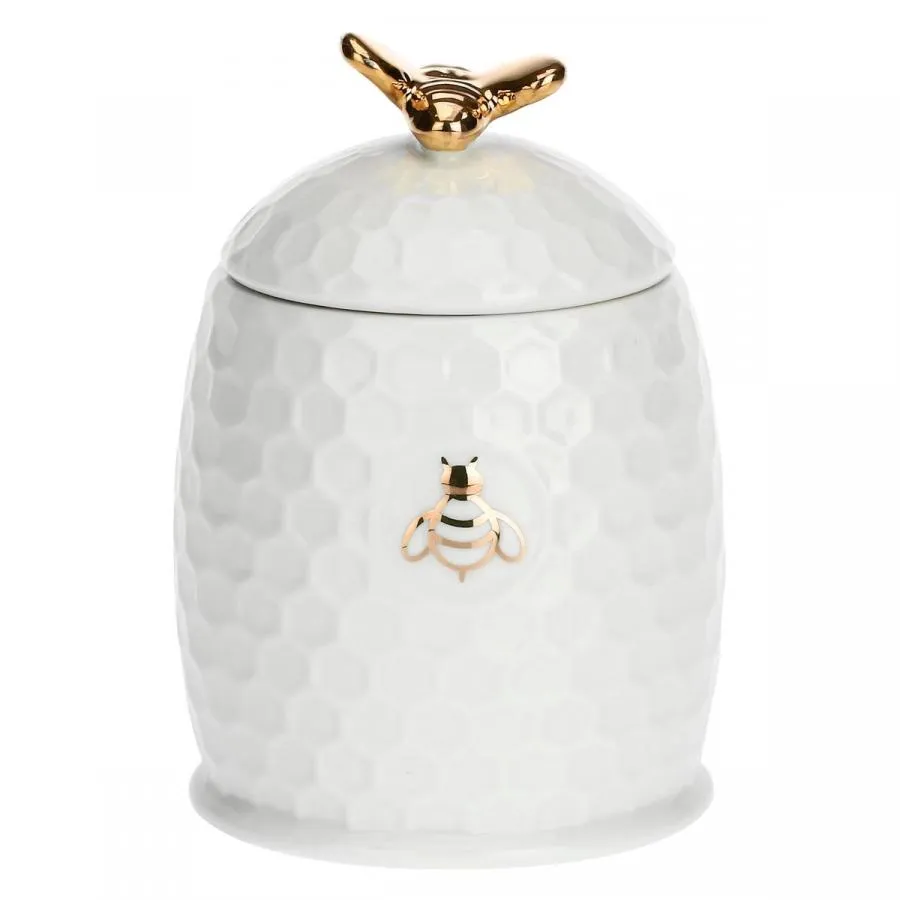 Honigtopf mit Honiglöffel Gold La Porcellana Bianca Novo 12 x 8 cm