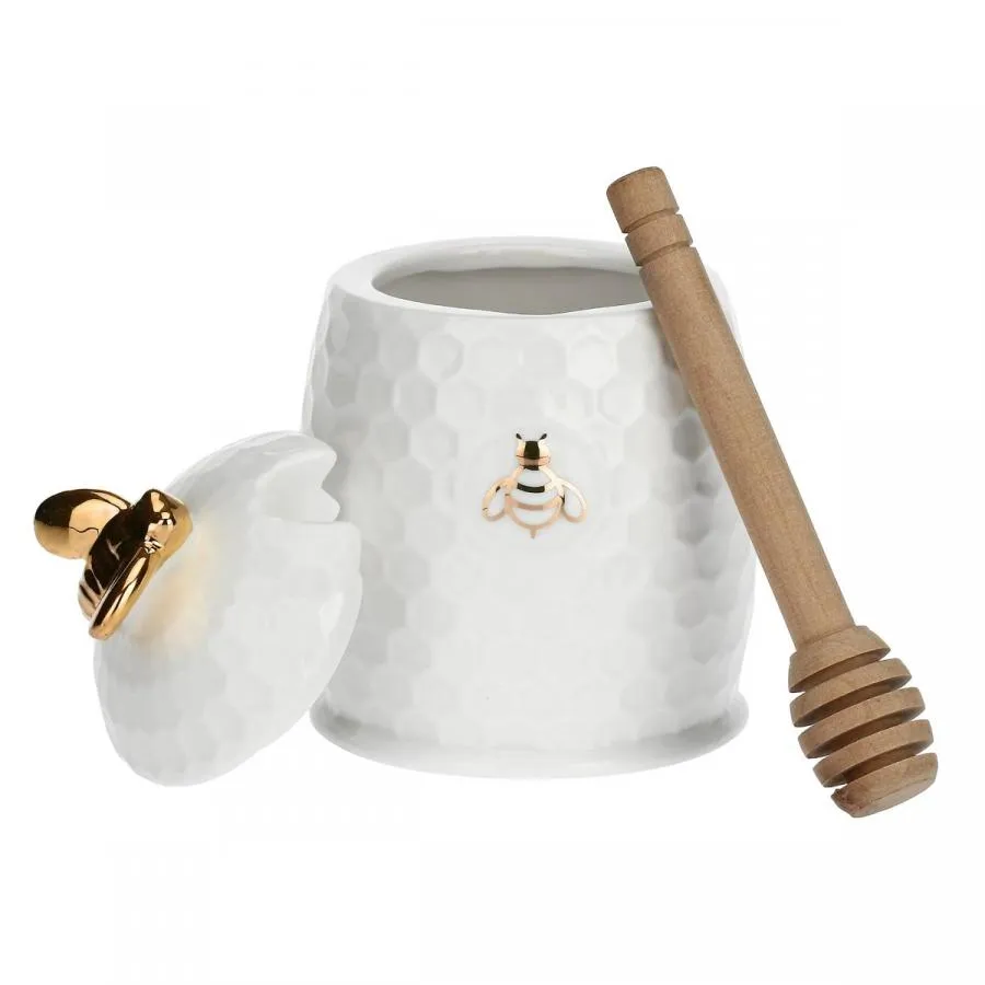 Honigtopf mit Honiglöffel Gold La Porcellana Bianca Novo 12 x 8 cm
