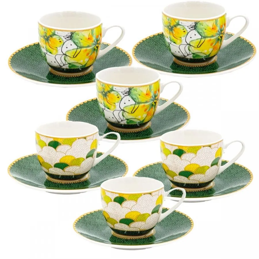 Espressotassen mit Untertassen 6er Set MIRABILIA 90 ml "Libellula"