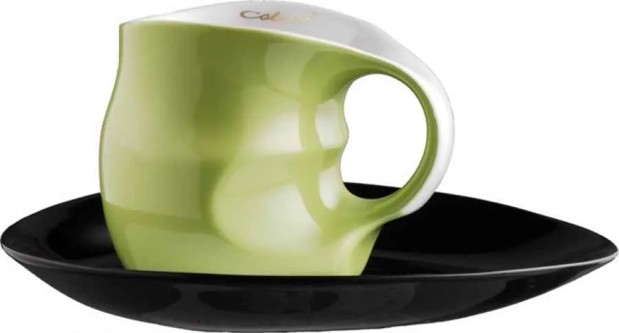 Luigi Colani Porzellan Kaffee - Cappuccino Tasse mit Untertasse color geen 2 tlg. Luigi Colani Porzellan Kaffee - Cappuccino Tasse mit Untertasse color geen 2 tlg.