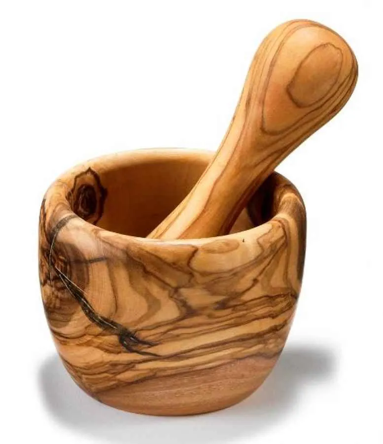 Mörser mit Stößel, ca. 7 cm rund, Olivenholz