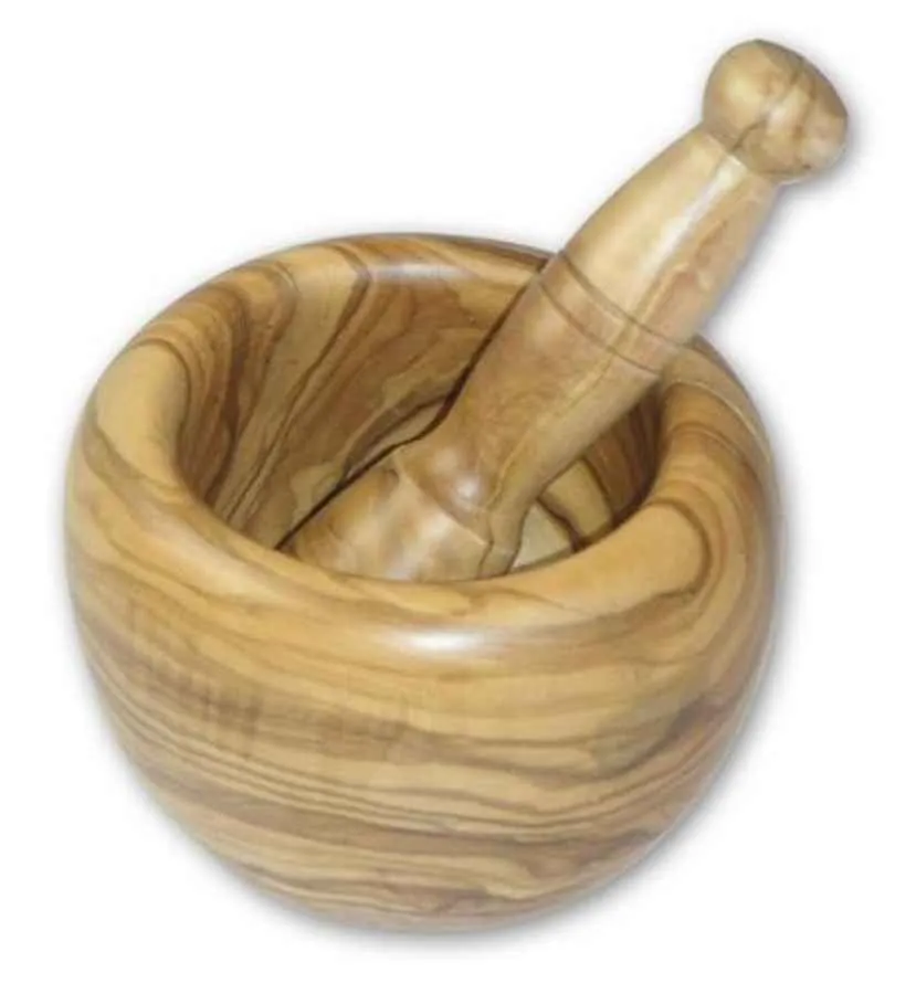 Mörser mit Stößel, ca. 12 - 13 cm rund, Olivenholz