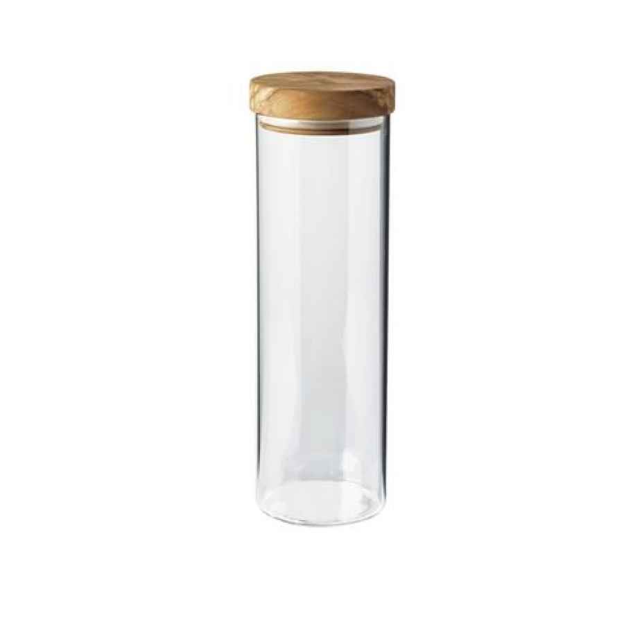 Vorratsdosen Olivenholzdeckel Behälter aus Borosilikatglas 1500 ml - rund 10 cm, Höhe 31 cm