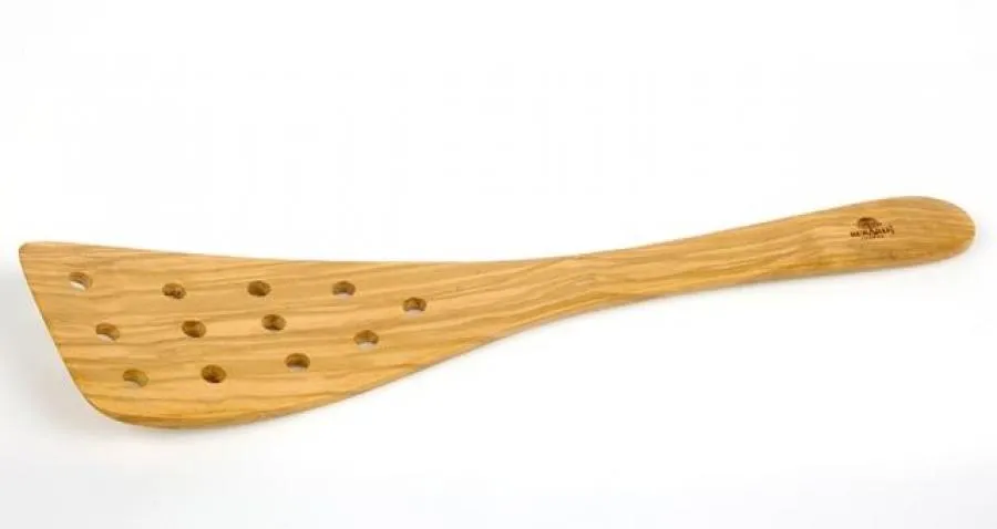 Gebogener Wender mit 12 Löchern 32 cm Olivenholz